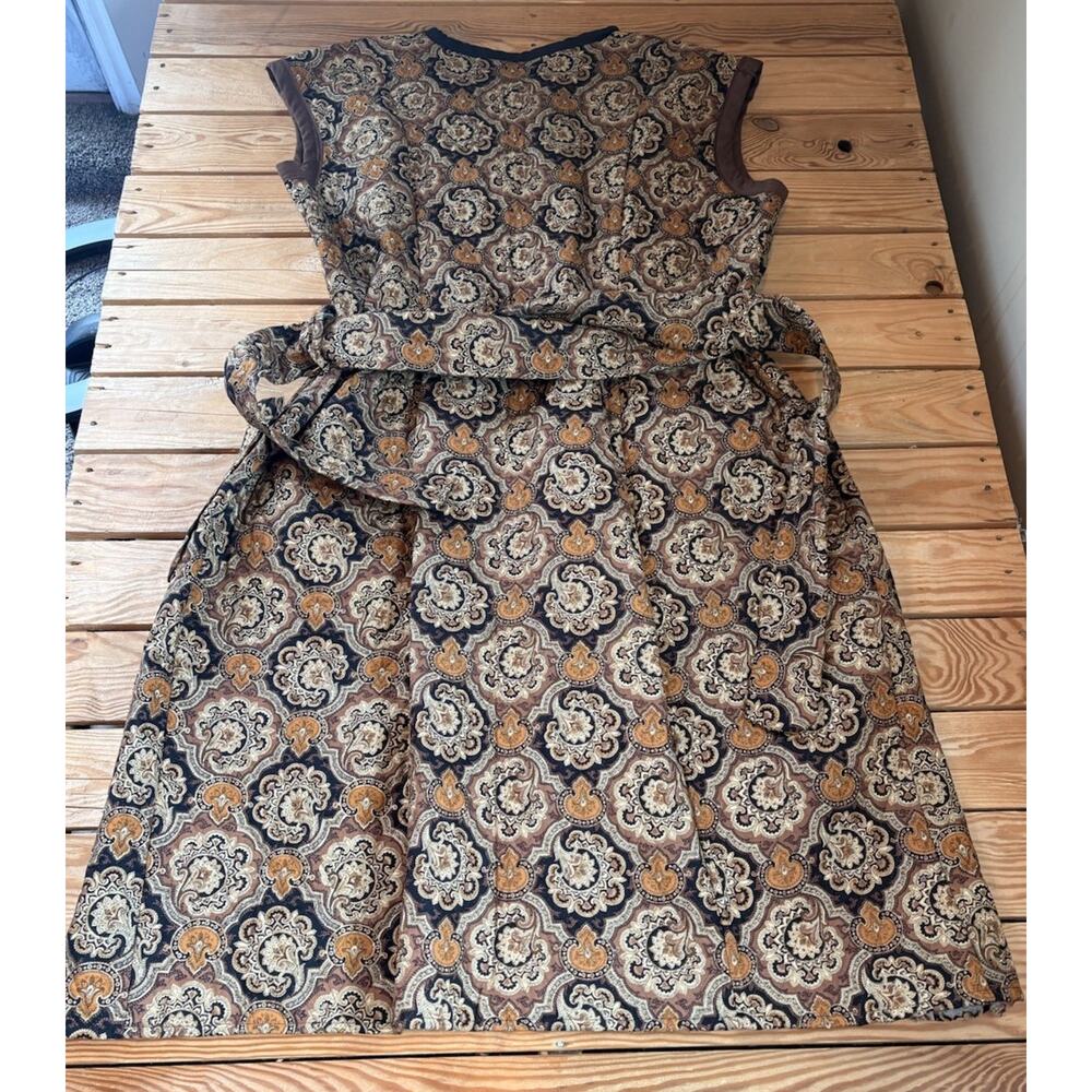 Vintage Handmade Quilted sleeveless Zip Dress Size L Brown Q11 - Picture 2 of 4